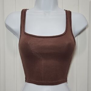 Skims Ribbed Square Neck Cropped Tank Top